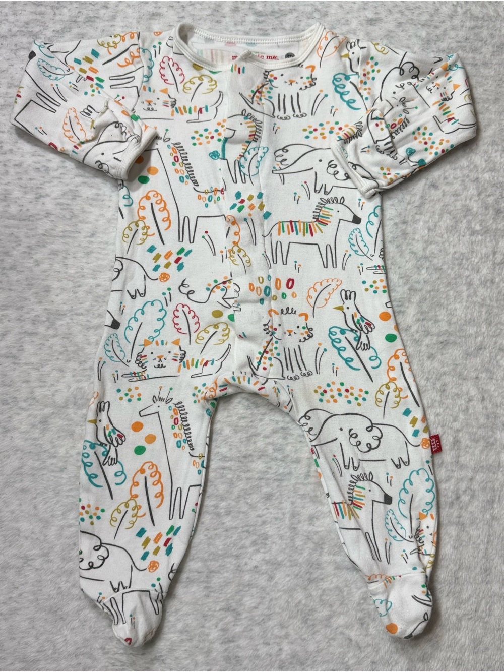 Magnetic Me Safari Animals Footie Sleeper 3-6M Baby Organic Cotton Neutral